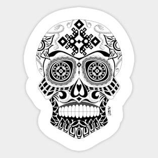 ecopop crazy sugar skeleton in totonac tribal patterns Sticker